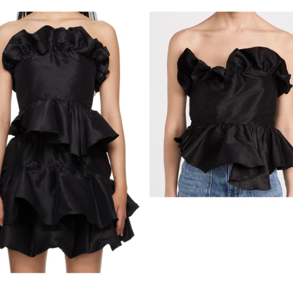 KIKA VARGAS Jette Black Assymetrical Ruffle Tube Top Size S